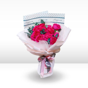 Cerise Rose with Pink Wrapping Paper